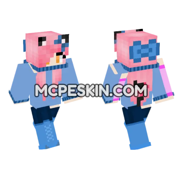 Pink Haired Girl Minecraft Bedrock skin, front and back