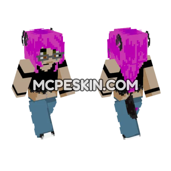 Pink Haired Wolf Girl Minecraft Bedrock skin, front and back