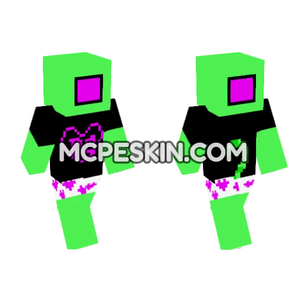 Pink Heart Cat Minecraft Bedrock skin, front and back
