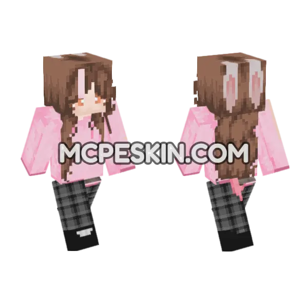 Pink Hoodie Bunny Girl, front and back