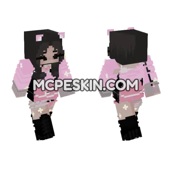 Pink Panda Outfit Minecraft Bedrock skin, front and back