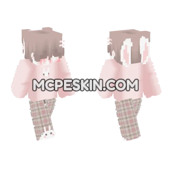 Pink Plaid Bunny Girl Minecraft Bedrock skin, front and back