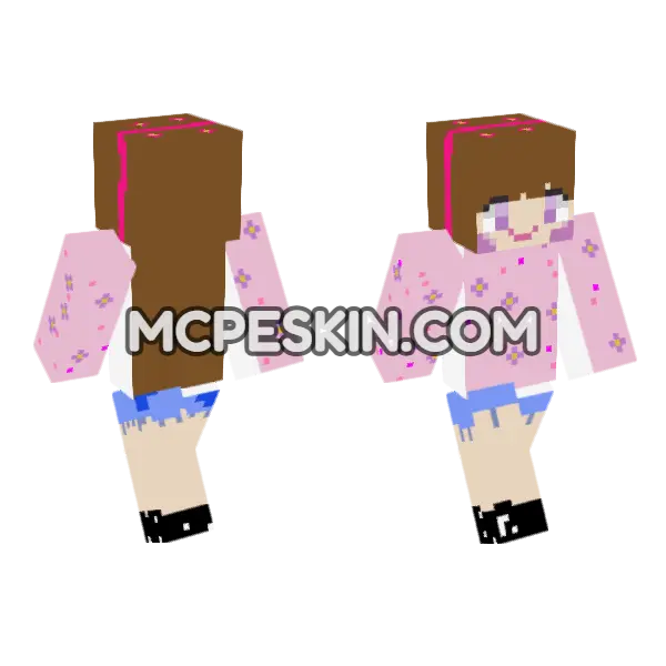 Pink Sparkle Hoodie Girl Minecraft Bedrock skin, front and back