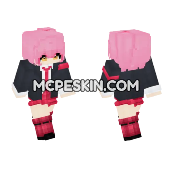 Pink Twin Tails Schoolgirl Outfit Minecraft Bedrock skin, front and back