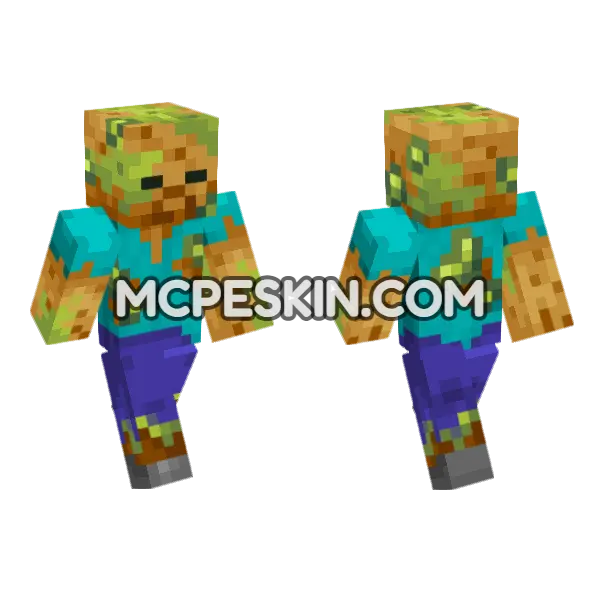 Poisonous Potato Zombie Minecraft Bedrock skin, front and back