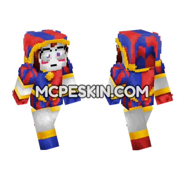 Pomni The Amazing Digital Circus Minecraft Bedrock skin, front and back