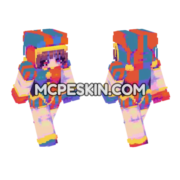 Pomni The Jester Minecraft Bedrock skin, front and back
