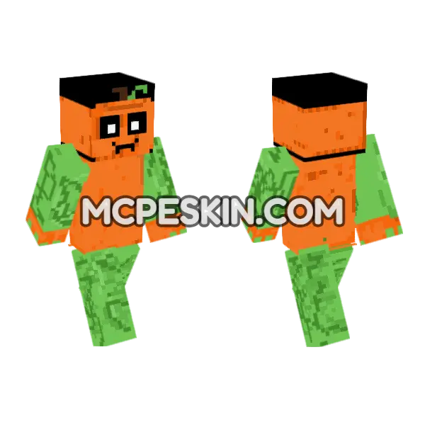 Pumpkin Head Character Minecraft Bedrock skin, front and back