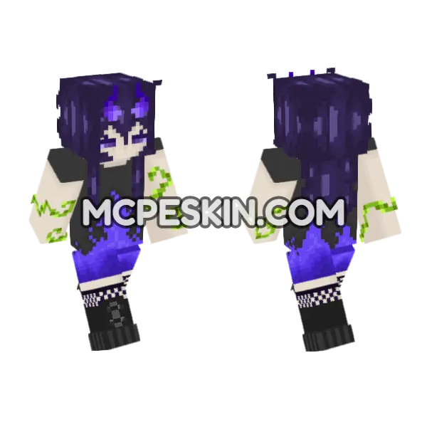 Purple Flame Green Vine Minecraft Bedrock skin, front and back