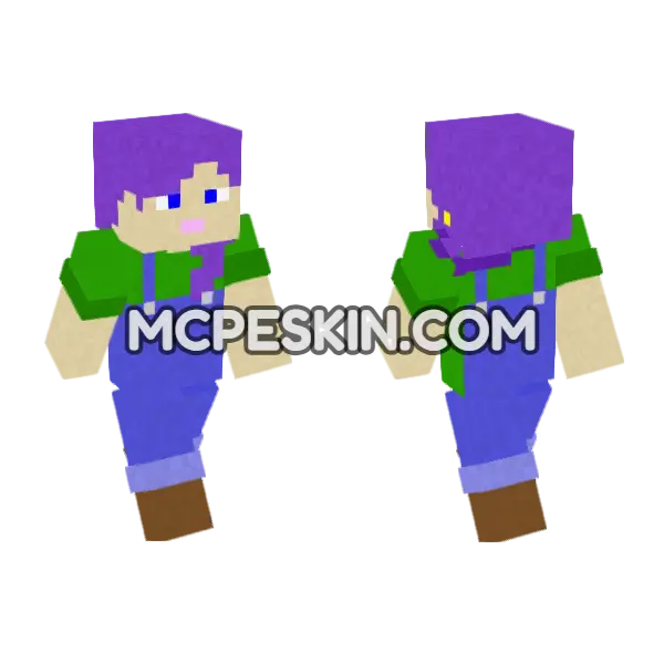 Purple Haired Farmer Minecraft Bedrock skin, front and back