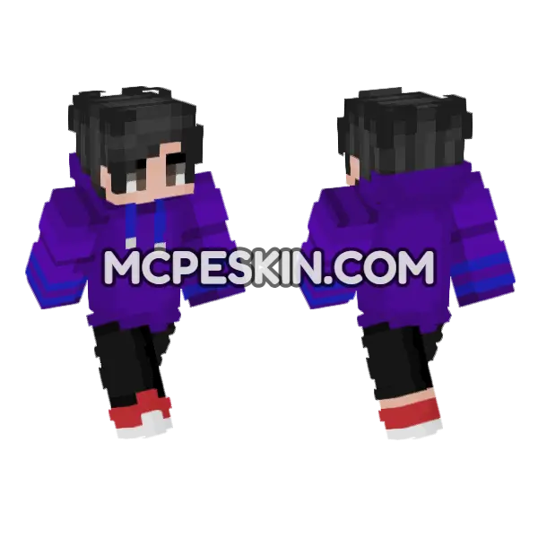 Purple Hoodie Boy Minecraft Bedrock skin, front and back