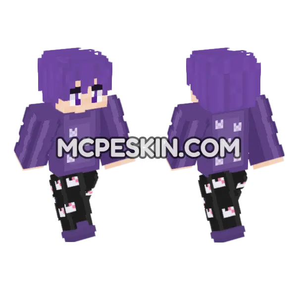 Purple Hoodie Girl Minecraft Bedrock skin, front and back