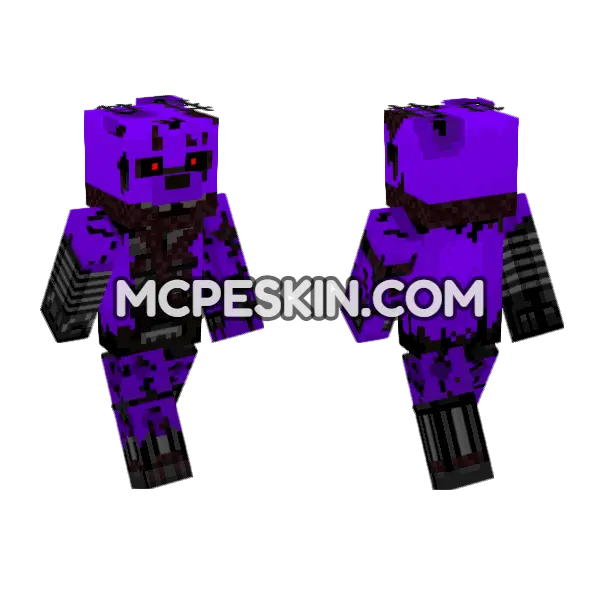 Purple Ignited FNAF Guy Minecraft Bedrock skin, front and back