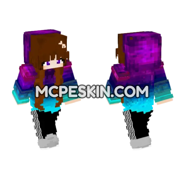 Purple Light Blue Girl Minecraft Bedrock skin, front and back