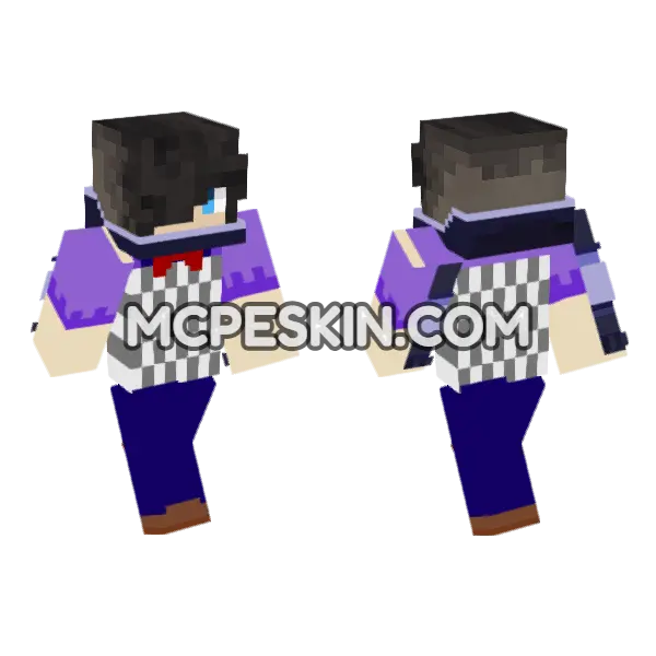 Purple Plaid Schoolgirl Outfit, front and back