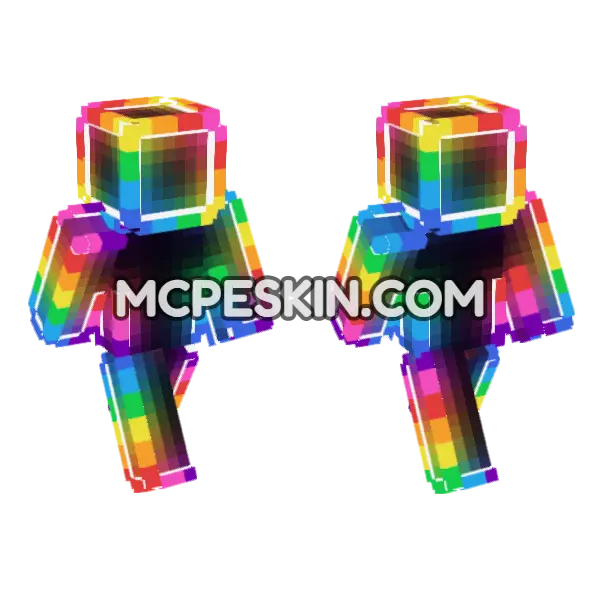 Rainbow Block Man Minecraft Bedrock skin, front and back