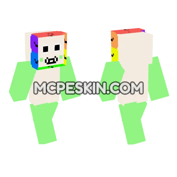 Rainbow Hair Kid Minecraft Bedrock skin, front and back