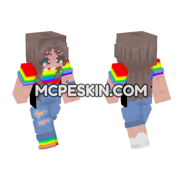 Rainbow Overalls Girl Minecraft Bedrock skin, front and back