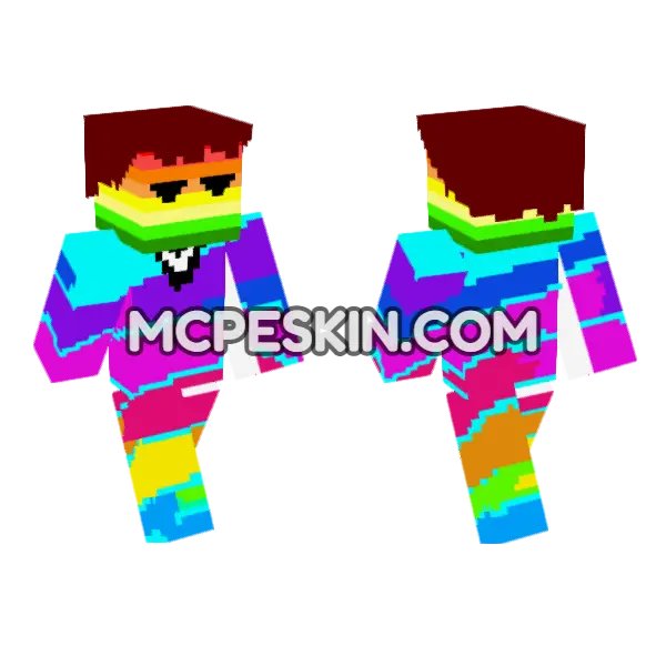 Rainbow Stripe Outfit Minecraft Bedrock skin, front and back