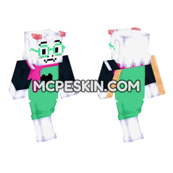 Ralsei Hatless Deltarune Minecraft Bedrock skin, front and back