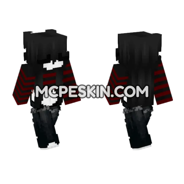 Red and Black Goth Outfit Minecraft Bedrock skin, front and back