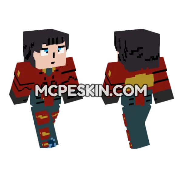 Red and Grey Uniform Minecraft Bedrock skin, front and back