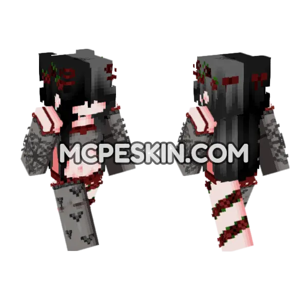 Red and White Ghost Girl Minecraft Bedrock skin, front and back