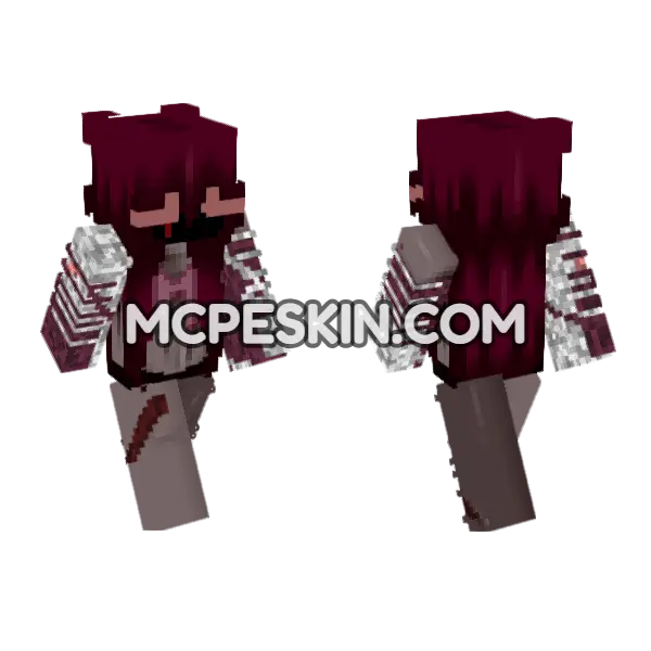 Red and White Girl Minecraft Bedrock skin, front and back