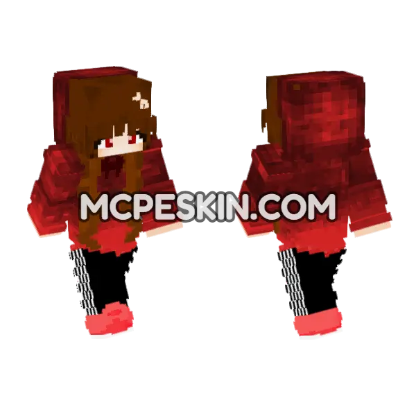Red Anime Girl Minecraft Bedrock skin, front and back