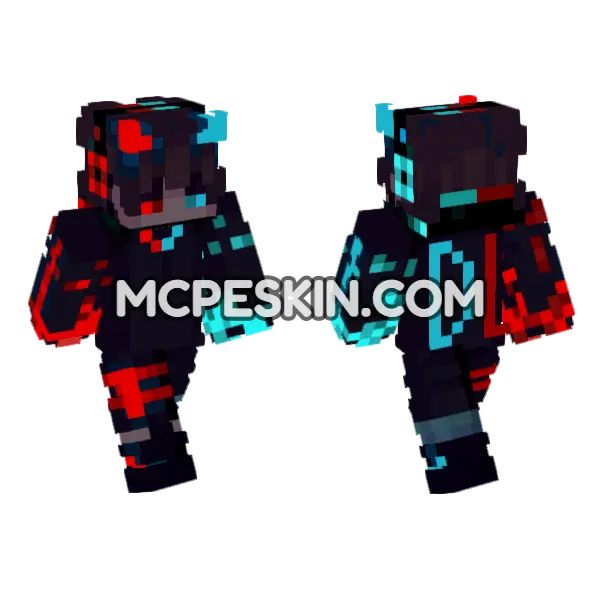 Red Blue Neon Skin Minecraft Bedrock skin, front and back
