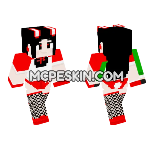 Red Bunny Girl Minecraft Bedrock skin, front and back