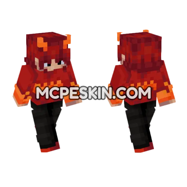 Red Fire Boy Minecraft Bedrock skin, front and back