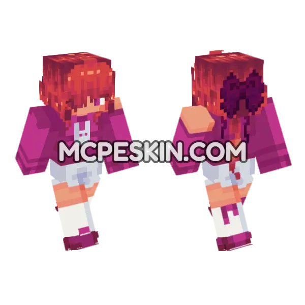 Red Haired Purple Girl Minecraft Bedrock skin, front and back