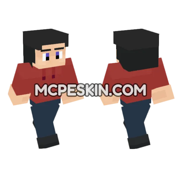Red Hoodie Dude Minecraft Bedrock skin, front and back