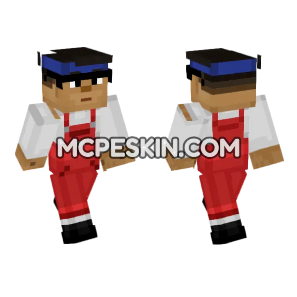 Red Overalls Boy Minecraft Bedrock skin, front and back