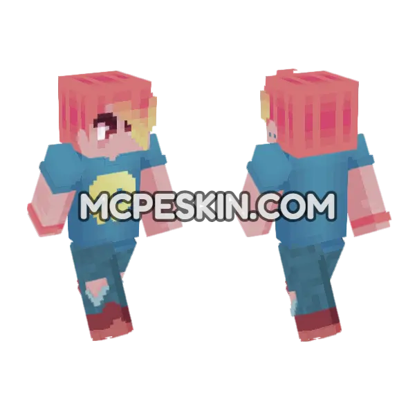 Red Pink Hair Boy, front and back