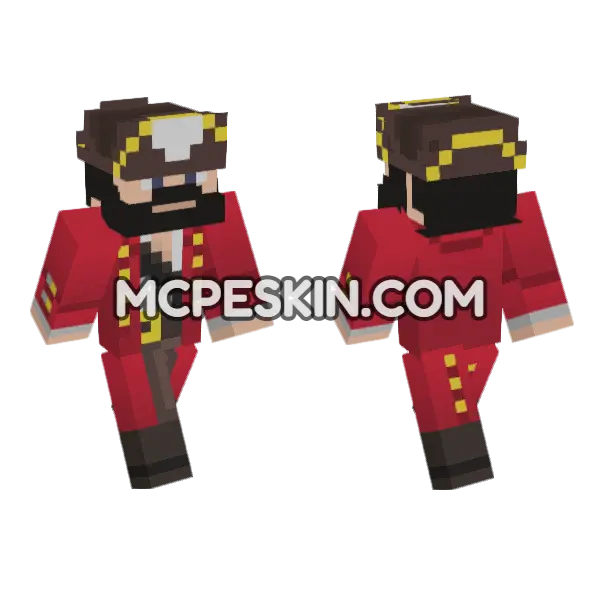 Red Pirate Captain Minecraft Bedrock skin, front and back