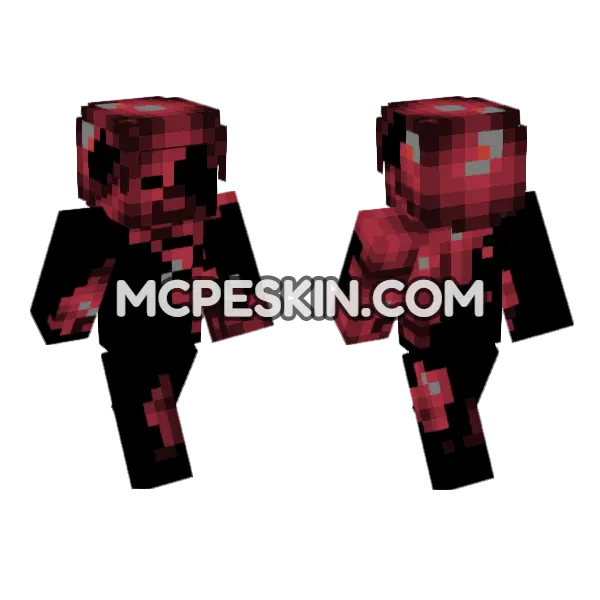 Red Zombie Skin Minecraft Bedrock skin, front and back