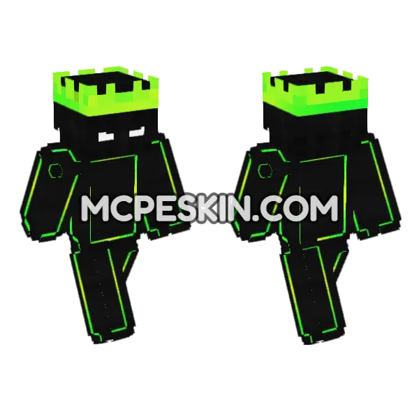Rei Verde Neon Minecraft Bedrock skin, front and back
