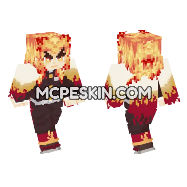 Rengoku Kyojuro With Cape Minecraft Bedrock skin, front and back