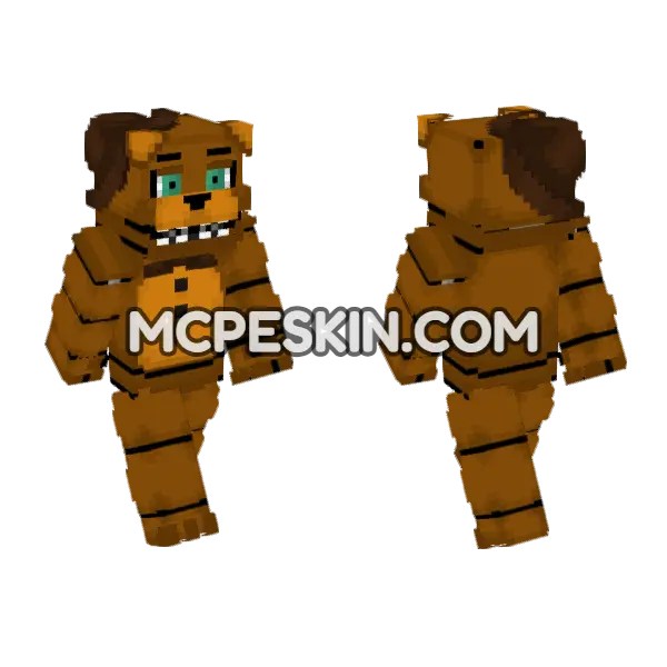 Retro Golden Freddy Brown Hat Minecraft Bedrock skin, front and back