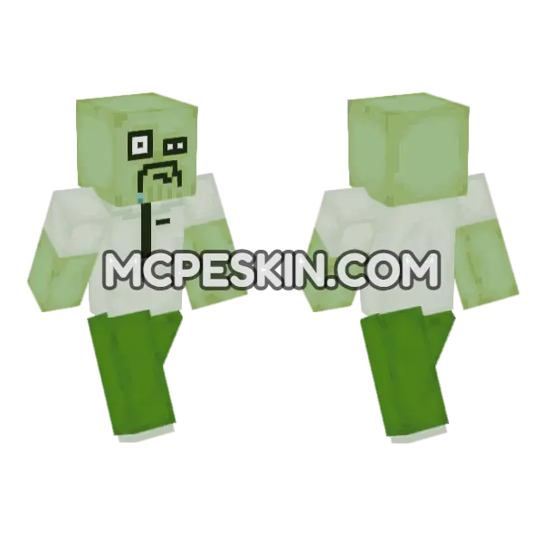 Sad Green Monster Minecraft Bedrock skin, front and back