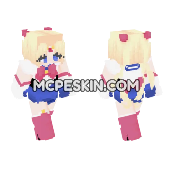Sailor Moon Outfit Minecraft Bedrock skin, front and back