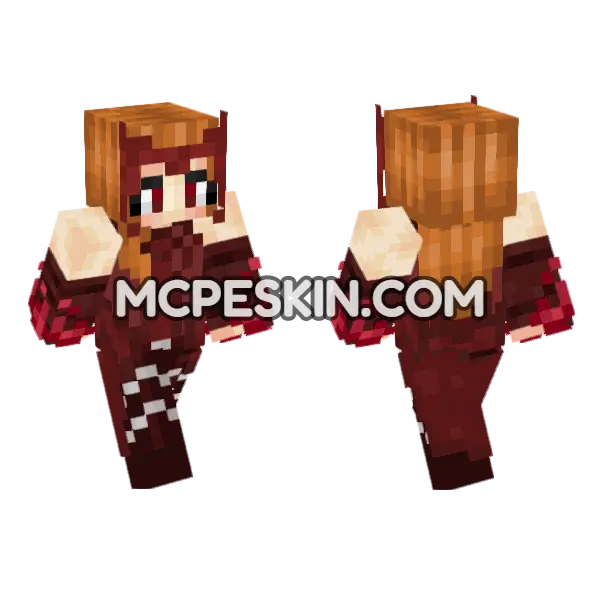 Scarlet Witch Outfit Minecraft Bedrock skin, front and back