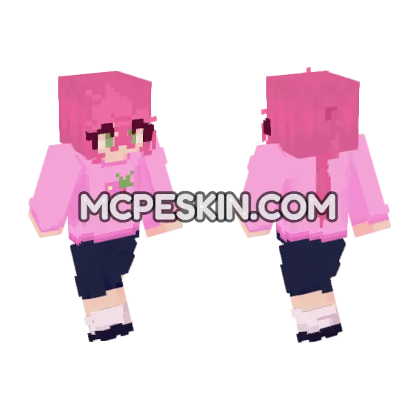School Girl Strawberry Minecraft Bedrock skin, front and back