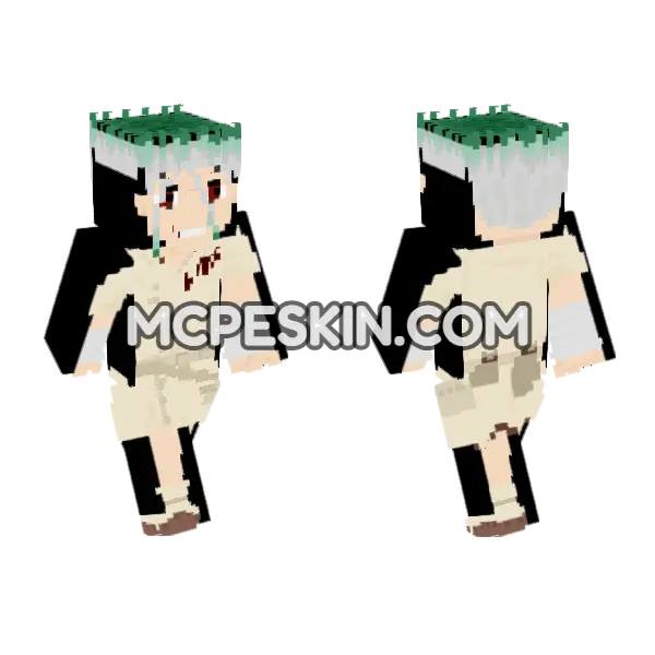 Senku Dr Stone Minecraft Bedrock skin, front and back