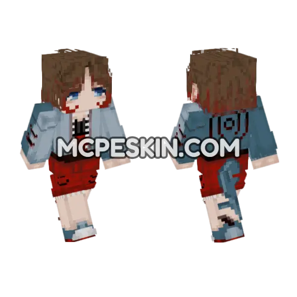 Shark Themed Girl Minecraft Bedrock skin, front and back