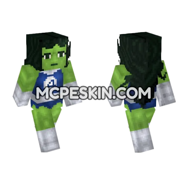 She-Hulk Jennifer Walters Minecraft Bedrock skin, front and back