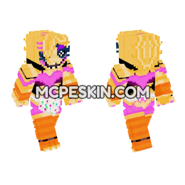 Showbiz Pizza Toy Chica Minecraft Bedrock skin, front and back