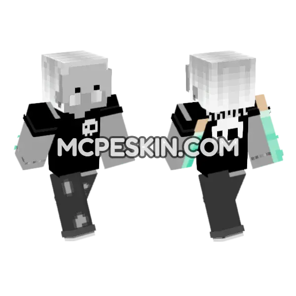 Skeleton Skull Boy Minecraft Bedrock skin, front and back